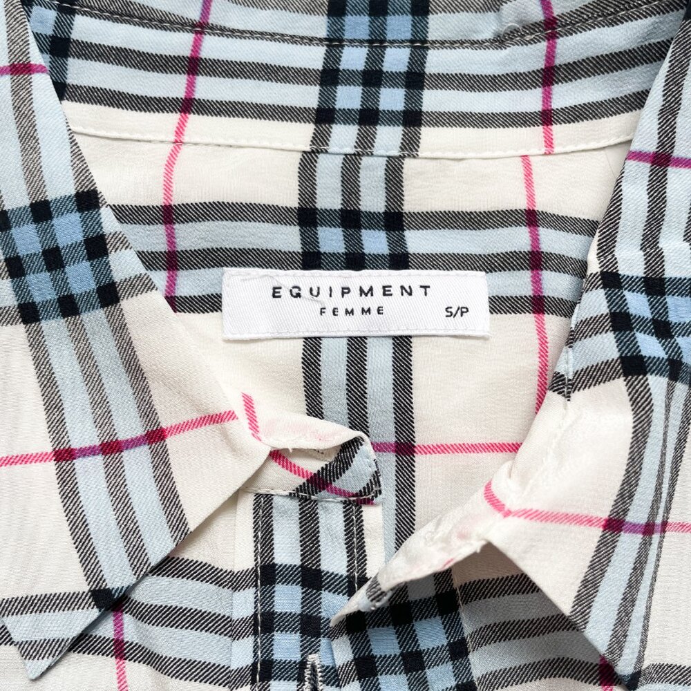 Equipment Slim Signature Silk Shirt Nature White Plaid Size Small NEW NWT - Picture 2 of 6